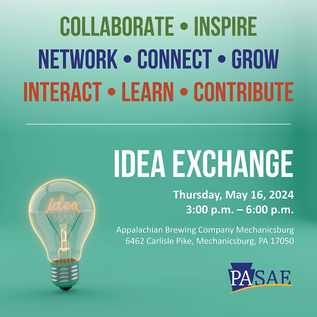 Connect with association professionals and business suppliers during PASAE’s Idea Exchange! Share insights and spark new ideas during this fun, informative, interactive event. Click here to register: buff.ly/3VZYpxH 

#PASAE #IdeaExchange #OurMembersRock
