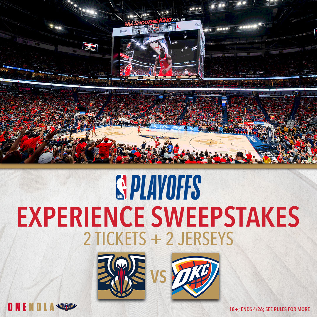 Enter for your chance to win a pair of lower bowl tickets to Saturday’s home Playoff game + concessions credit + 2 Pels jerseys! 👏 ➡️: neworlns.co/TWSaturday #OneNOLA