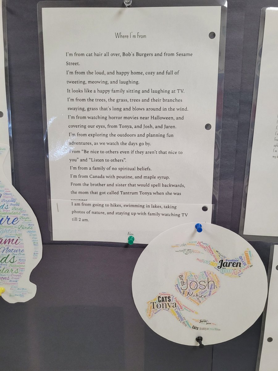 Grade 7 poetry inspired by "Where I'm From" by George Ella Lyon <a href="/alreadylily/">George Ella Lyon</a> #buildinglanguage <a href="/conwrdsb/">Conestogo PS</a> <a href="/wrdsb/">Waterloo Region DSB</a>