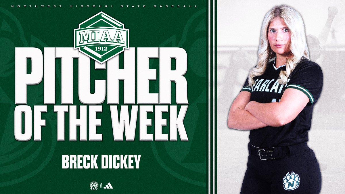Northwest Missouri State University senior pitcher Breck Dickey has been named the MIAA Softball Pitcher of the Week. <a href="/NWBearcatSB/">Northwest Softball</a> #OABAAB 🥎👏👍💚

bit.ly/3Ur0cuI