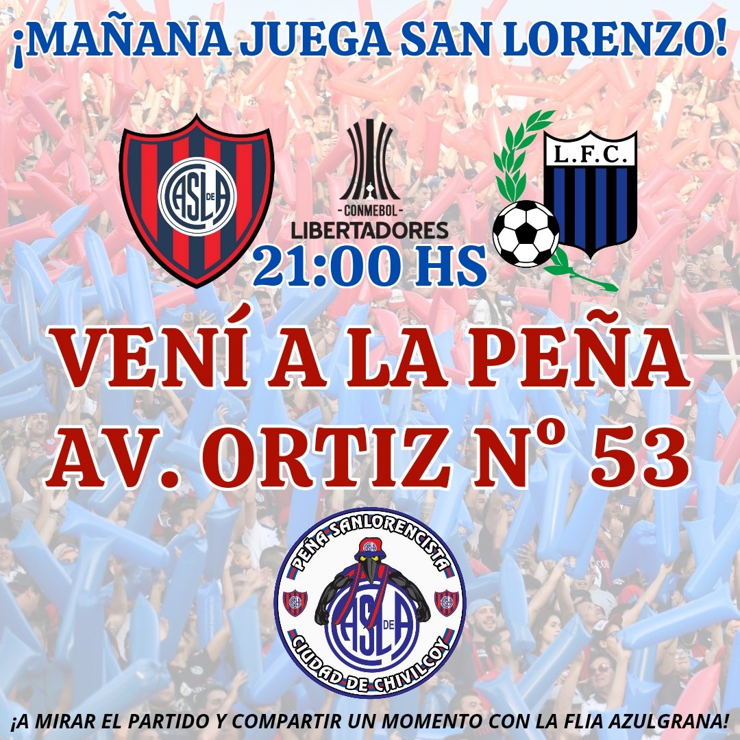CASLAchivilcoy_'s tweet photo. ¡MAÑANA JUEGA SAN LORENZO!

Y COMO SIEMPRE LA PEÑA ABRE SUS PUERTAS para que te acerques a mirar el partido y a compartir un momento con la familia azulgrana 💙❤️💙

Contamos con servicio de cantina y pantalla gigante HD. TAMBIÉN HAREMOS CHORIPANES

💙❤️💙 ¡LXS ESPERAMXS! 💙❤️💙 https://t.co/i02HVPzdsI