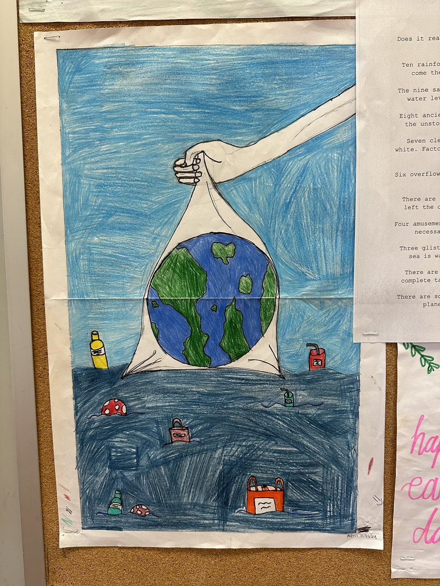 Celebrating Earth Day today and checking out all the beautiful artwork our intermediate students have done! 🌎
