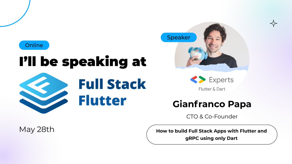 So happy to announce that I will be a speaker for #FullStackFlutterConference @FSFlutterConf!

I'll be talking about how to build Full Stack Apps with Flutter and gRPC using only Dart. So, don't forget to register, if you haven't already

Link: fullstackflutter.dev