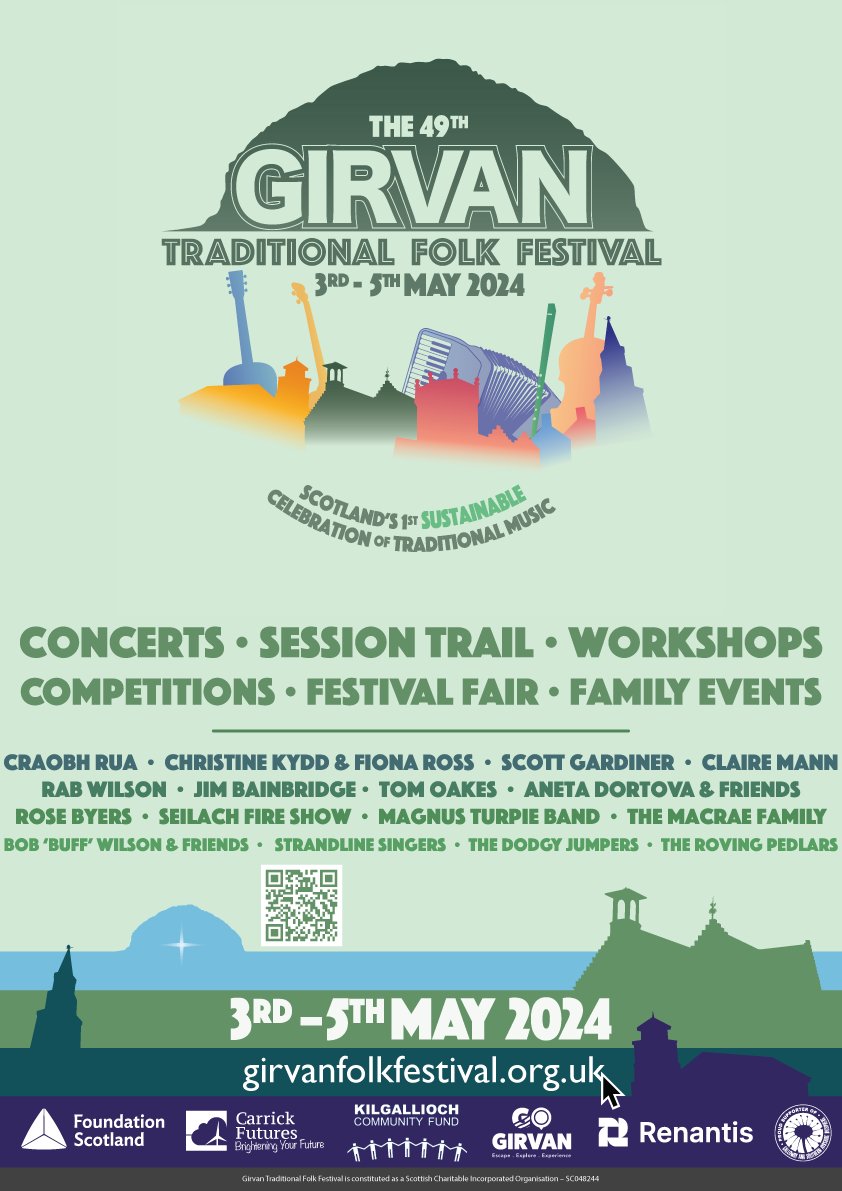 49th Girvan Fest is soon w. Craobh Rua, Christine Kydd & Fiona Ross, Claire Mann & Tom Oakes, Scott Gardiner, Rose Byers, Aneta Dortová, poets Rab Wilson & Buff Wilson (no relation!), Magnus Turpie band, an amazing fire show, local arts & crafts & more!