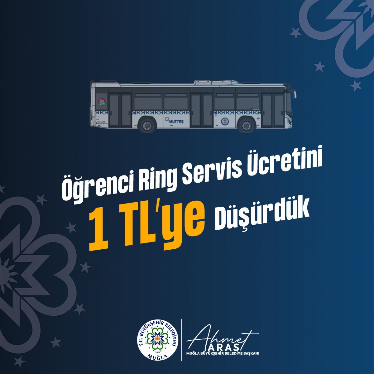 arasahmetmugla's tweet photo. Kıymetli hemşehrilerim,

Öğrencilerimizin bütçelerine katkı sunmak için Kötekli, Kampüs, Yeniköy ve Turgutreis öğrenci yurtları bölgesindeki ring sefer ücretini 1 Mayıs'tan itibaren 7 TL den, 1 TL’ye düşürdük.

Verdiğimiz tüm sözlerin arkasındayız. 

#Yaptık
#YineYaparız https://t.co/UsKOUT5OE4