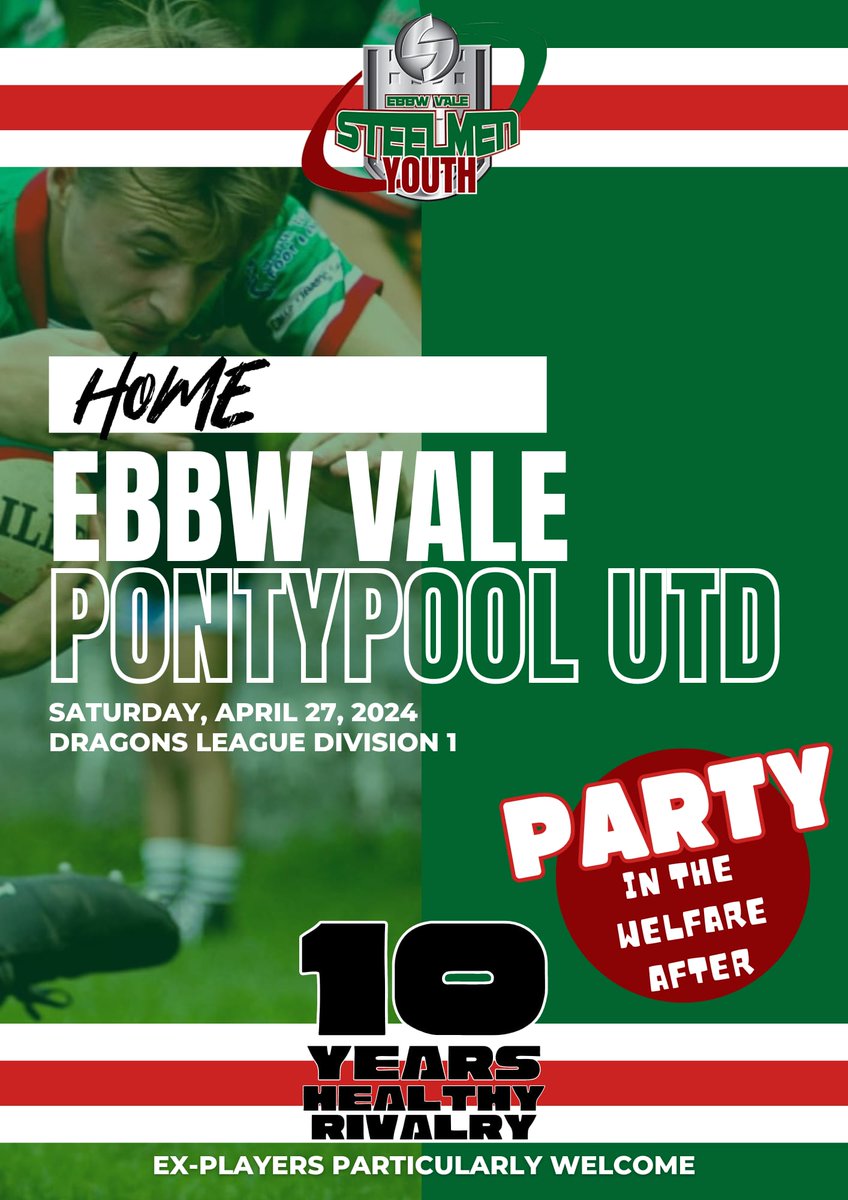 ebbwyouth's tweet image. Last home league game of season and it's a cracker, last bang out for many against great rivals and friends. Game at @cinerglass stadium, party @TheWelfareEVRFC after game, former age grade players welcome to celebrate end of era for many @AllWalesSport @PontypoolUnite