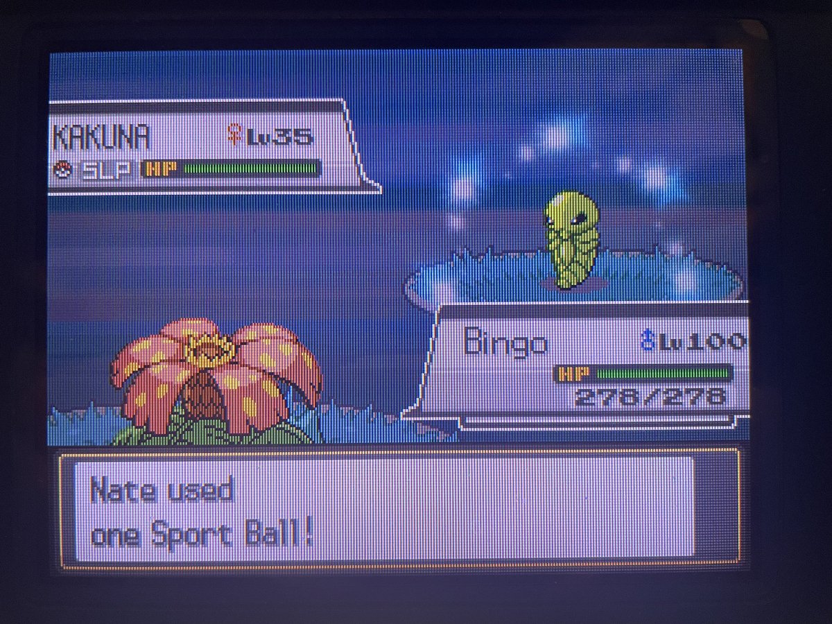 Shiny Kakuna getting bonked with the sport ball because I really didn't want anything from that line, but that's okay. Onto phase 2 for something I like in the big catching contest!

#pokemon #ShinyPokemon #shinyhunting #pokemonhgss