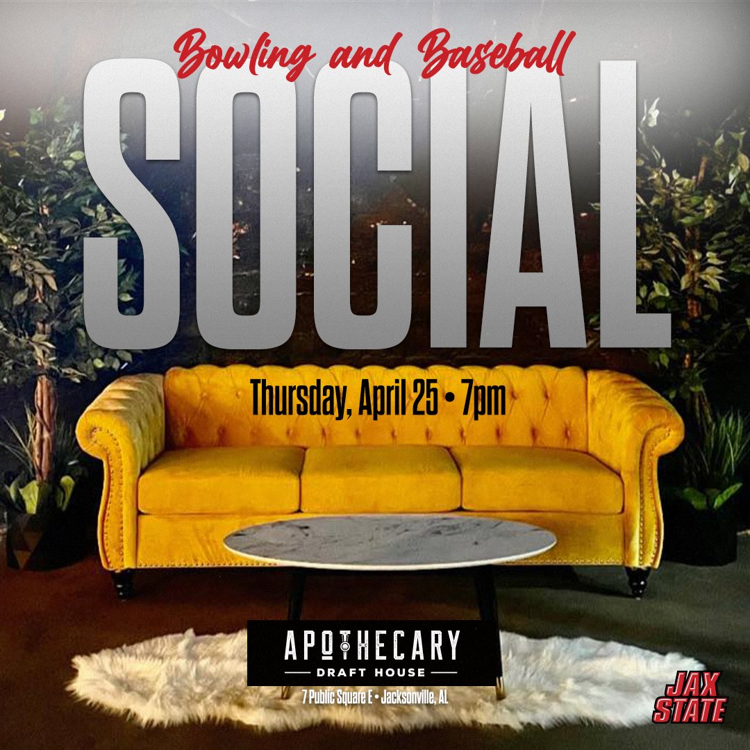 Jax State fans, we are excited to present the opportunity to meet and talk with our @JaxStateBB and @jaxstatebowl staffs this Thursday! Join us at Apothecary Draft House on The Square Thursday night at 7:00 PM. We are looking forward to a fun, family-friendly evening!