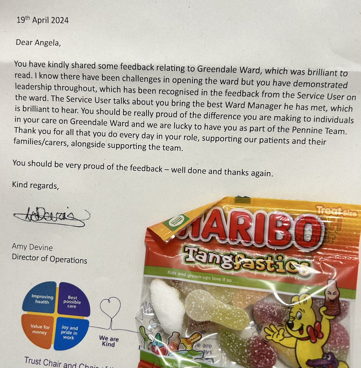 It’s always lovely to have positive feedback and recognition! This letter really did make a difference on a difficult Monday 💚 
@greendale_ward @wearewoodview @WeAreLSCFT