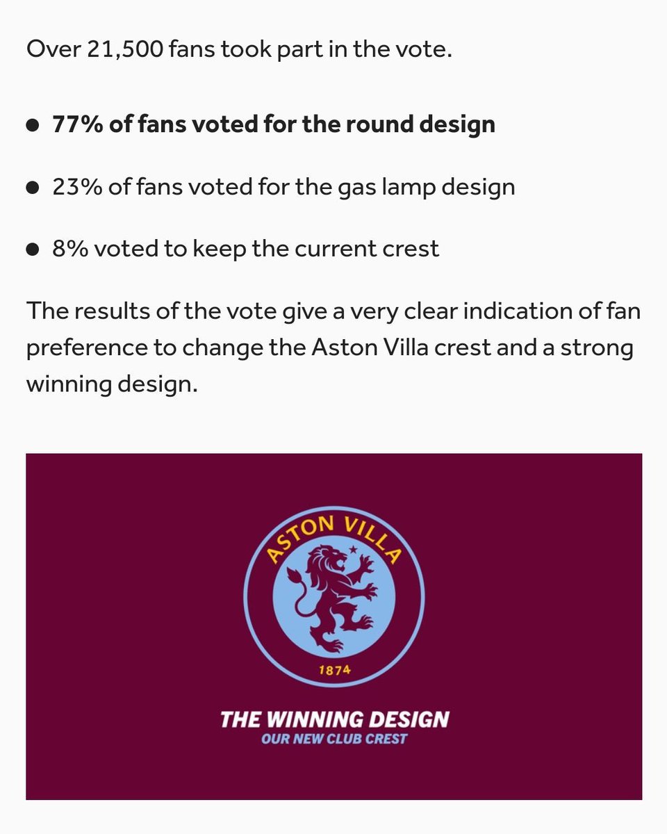 @chrisheck76 this is what was voted for. This is what the majority wanted. 

To top it off we’ve had one of our best seasons for decades with this on our chest, we should keep it. #UTV #AVFC