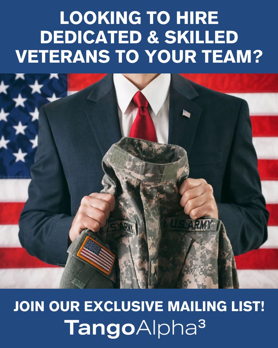 TangoAlpha3HQ's tweet photo. Are you looking to hire dedicated and skilled veterans for your team? 

Join our exclusive email list! Our emails provide valuable insights, tips, and resources on recruiting, onboarding, and supporting veterans in the workplace. https://t.co/O5AgIGp40t https://t.co/wZTMsAAHEJ