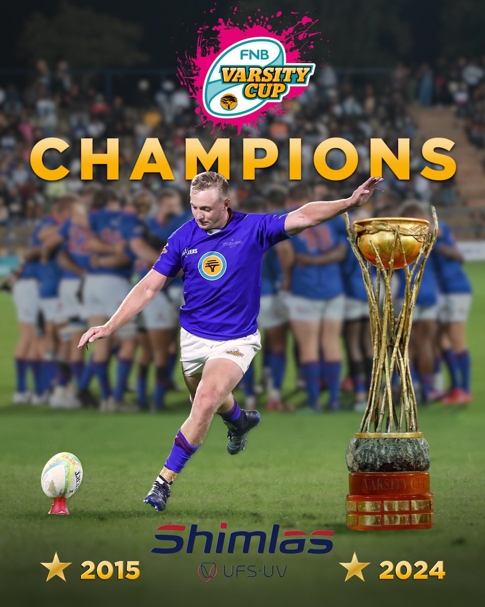 SARugbymag's tweet photo. A second star for the @UFSweb Shimlas! 🌟  

The 2024 Varsity Cup champions! 🎓🏆 https://t.co/pad6LrSgNf