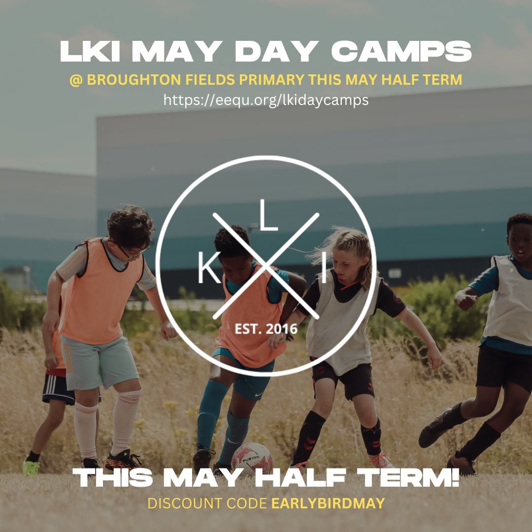 May Day Camps with Lets Kick It! 🌞

Book yours today @ eequ.org/lkidaycamps ⭐️

#letskickit #miltonkeynes #daycamps #halfterm #bestinmk