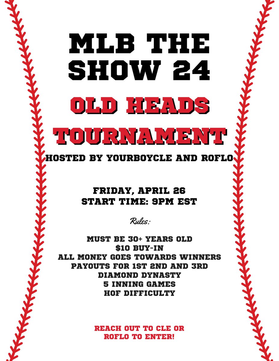 yourboyCLE's tweet photo. This is for the old heads!! 

@MLBTheShow Old Heads Tournament hosted by @RoFlo and myself happening live this Friday! 

If you got what it takes, sign up and let’s have ourselves a night! https://t.co/tVAldalFJ5