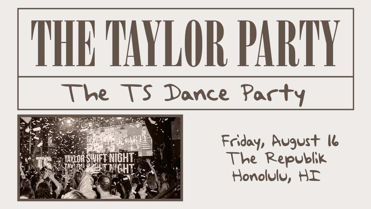 Just announced! 🤍 @thetaylorparty_: THE T.S. DANCE PARTY 🤍 Tearing into our TTPD Era on 8/16 at @JoinTheRepublik⚡️ Calling all members of The Tortured Poets Department! ✍️✨ Presale starts Wednesday at 12 PM. General on sale this Friday! For more info: bampproject.com/event/the-tayl…