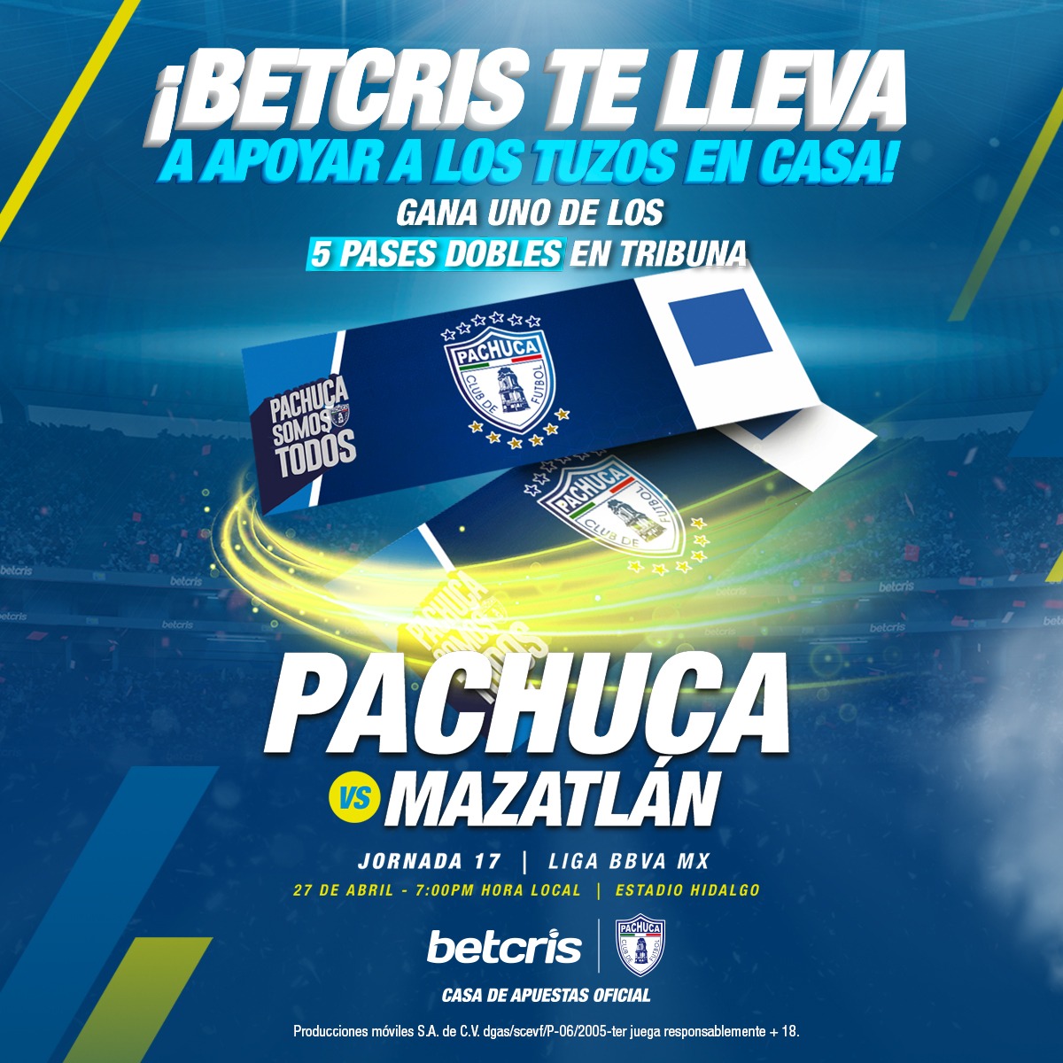 Tuzos's tweet photo. ¡Acompáñanos y forma parte de la alineación ganadora junto con @betcrismex! 🎟️🎟️

Gana uno de los 5 pases dobles en tribuna para nuestro partido de este sábado 🏟

Checa bien los pasos 👀

¡Tienes hasta el jueves a la 12:00hrs para participar!

❗️⚠️ Los ganadores serán anunciados desde nuestra cuenta oficial. No te dejes engañar por medio de perfiles falsos.