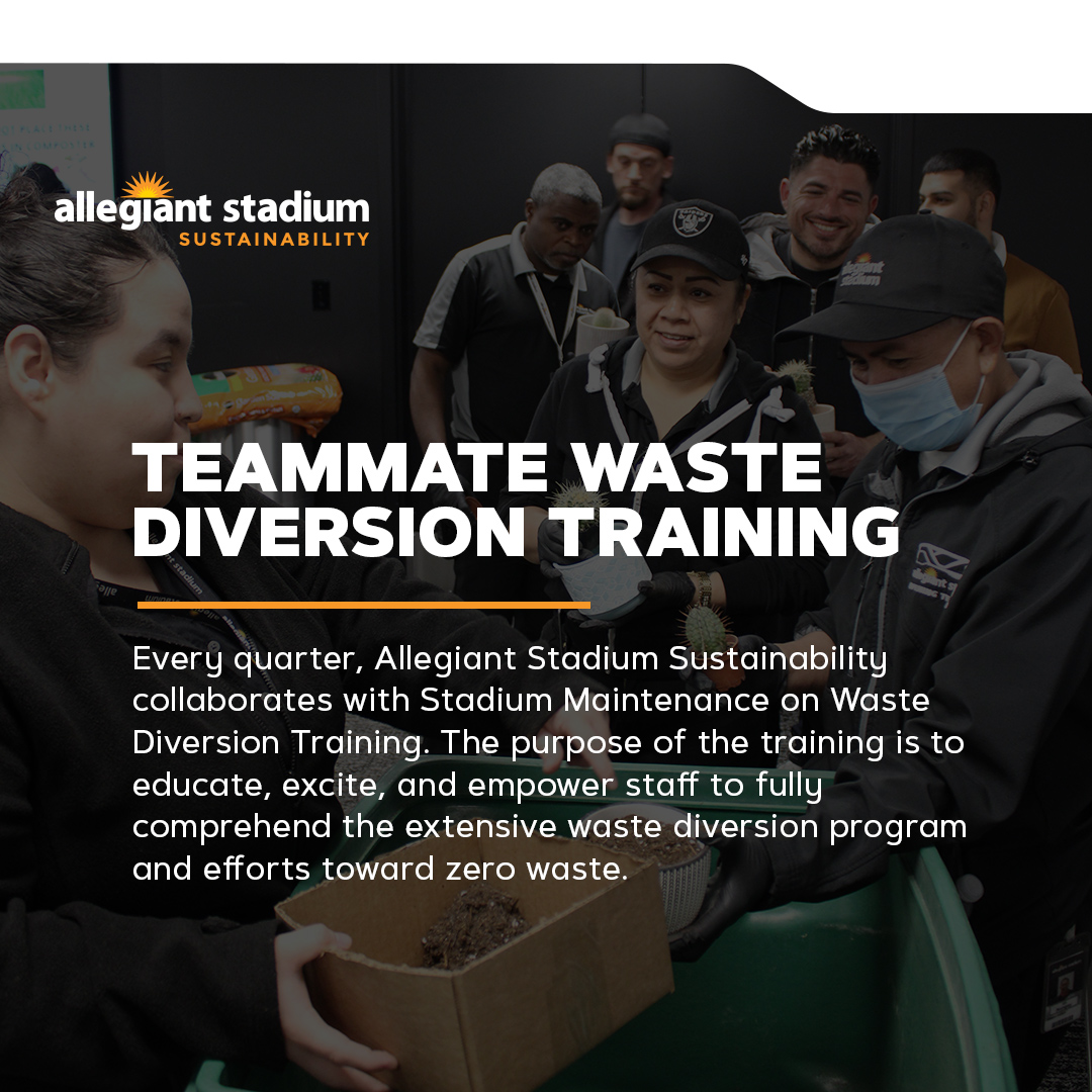 Happy Earth Day! 🌎 Eco-education is paramount in creating Allegiant Stadium's sustainability program. Today, we highlight a few of our team member eco-education trainings. Learn more about our sustainability program here: bit.ly/3JwKTui