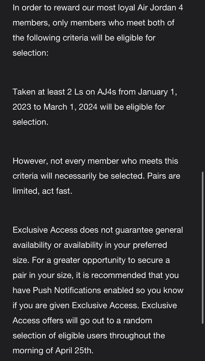 AMNotify's tweet photo. 🚨 EXCLUSIVE ACCESS!

The Air Jordan 4 Industrial Blue will launch via SNKRS Exclusive Access on April 25th.

➡️ To be considered for access you must have “Taken at least 2 Ls on AJ4s from January 1, 2023 to March 1, 2024”. 

Like for good luck! ❤️🙏 https://t.co/egpvLJP4bb