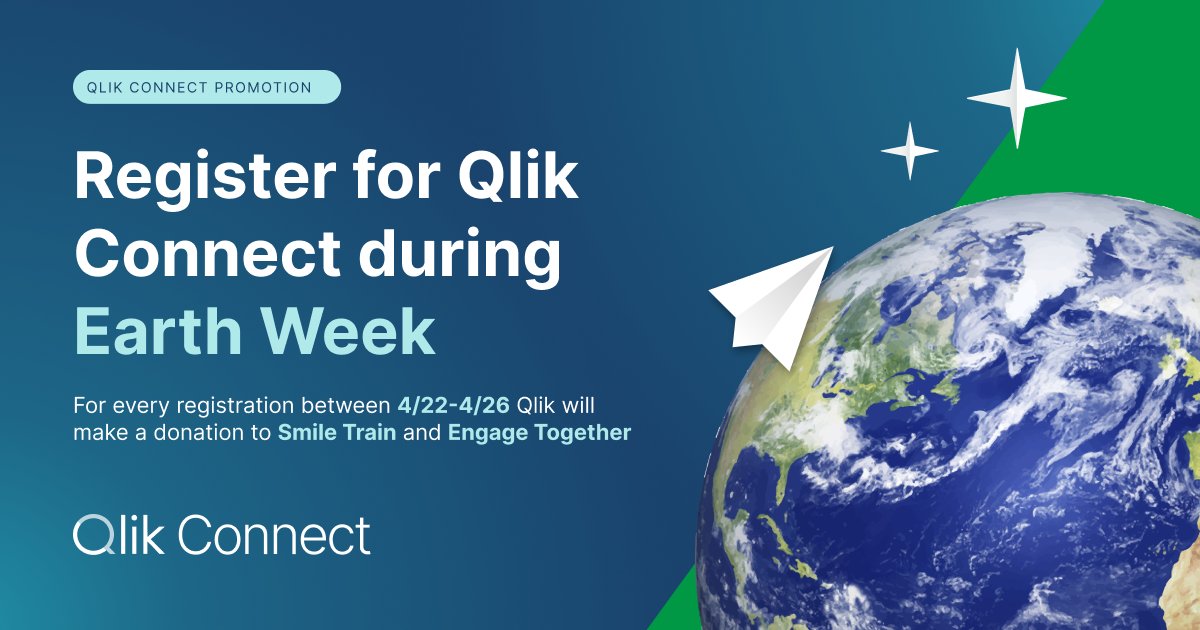 Have you registered for #QlikConnect yet? There’s still time to save your spot & make a difference! In honor of #EarthWeek, every registration for #QlikConnect = a donation from us to nonprofit organizations @Smiletrain and @EngageTogether. Register now: bit.ly/3VijaV9