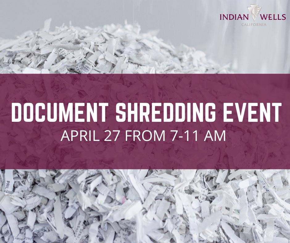 Happy Earth Day, #IndianWells! 🌎

Help keep our planet beautiful by recycling your documents at the Shredding Event this Saturday, April 27, from 7 to 11 AM at Burrtec's Facility (41575 Eclectic St., Palm Desert).

For more information, call (760) 346-2489.