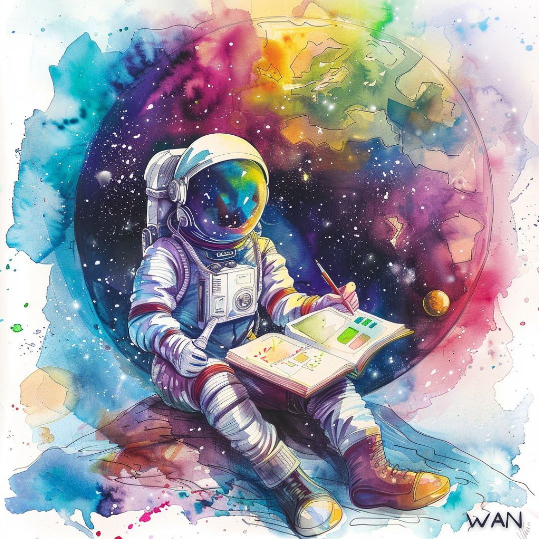 🚀 An astronaut takes a moment to recharge and reflect

Title: Cosmic Calm
Artist: Women's Aerospace Network team
.
.
.
.
.
.
.
.
.
.
.
#womeninspace #galaxyart #spaceart #femaleastronaut #astrophotography #nebula #supernova #stars #planets #spacepainting #scifiart #surrealart