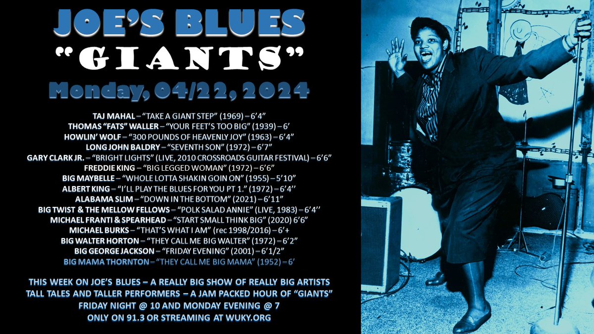 Joe's Blues lives larger than life... Like the artists you'll hear this evening 7PM on 91.3 FM and streaming wuky.org Listen in for Big Blues Jams!