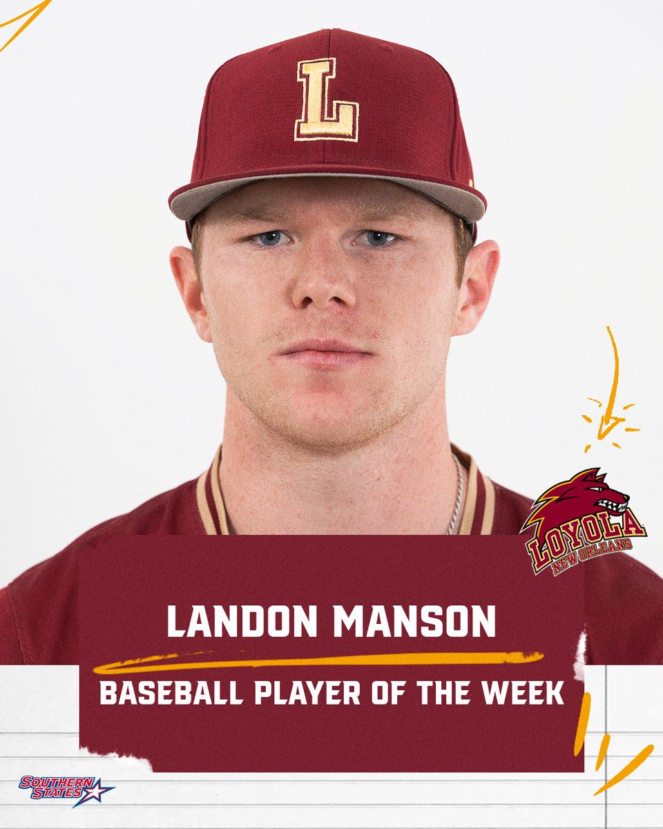 Congrats to <a href="/LoyolaWolfPack/">Loyola New Orleans Athletics</a> on sweeping the SSAC Baseball Player of the Week honors for the week of April 15-21. Details | bit.ly/3UwQ4kg