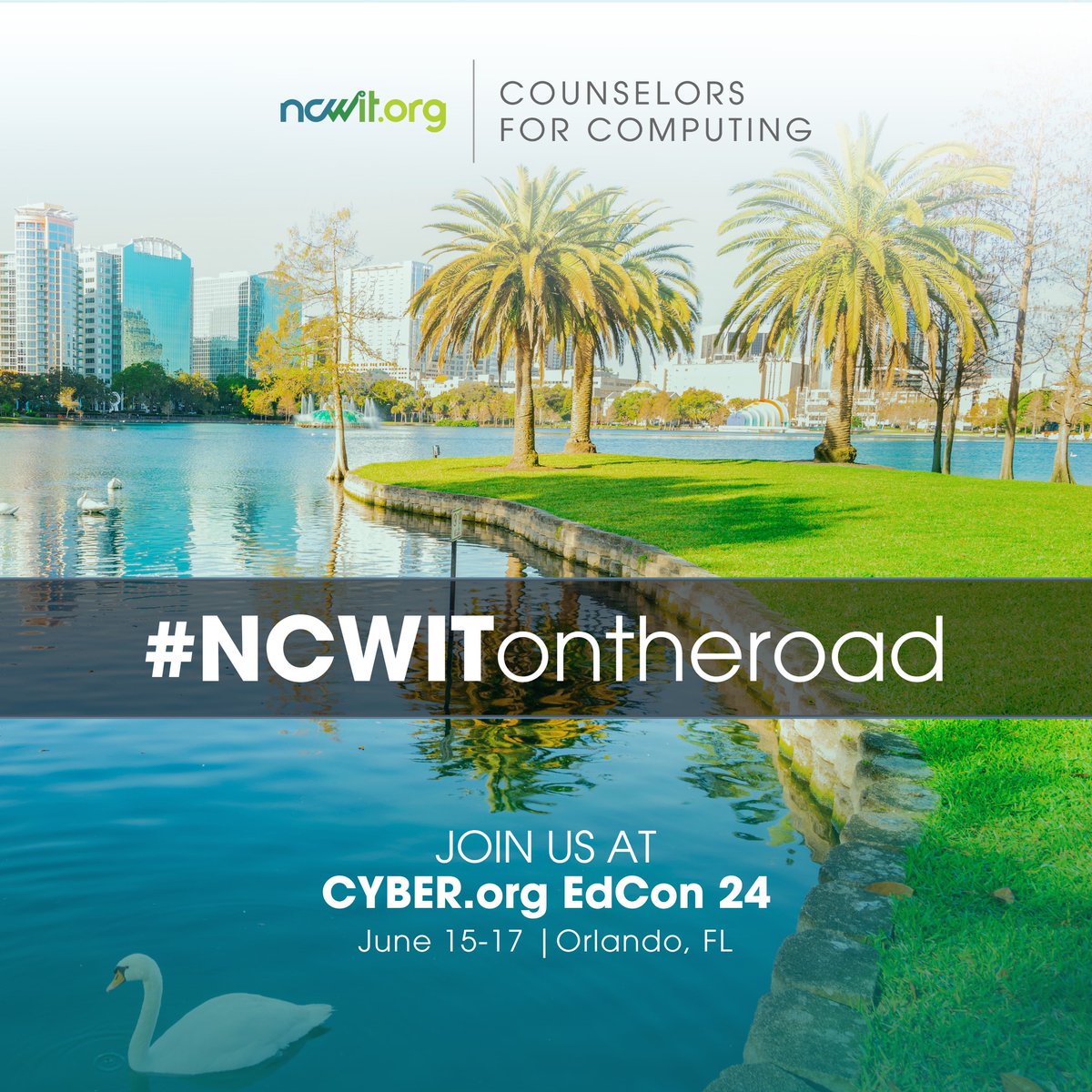 This summer, find #NCWITontheroad at @cyber_dot_org EdCon 24 in Orlando!

Join us for presentations about:
- K-5 Early Foundations
- Boosting CS with Counselors
- Digital Safety
- Future-Ready Pathways

Learn more and register online: cyber.org/EdCon

See you in June! 🌴