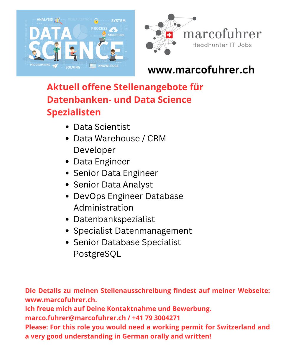 Wir suchen laufend erfahrene Datenbank und Data Science Spezialisten (M/W/D)!