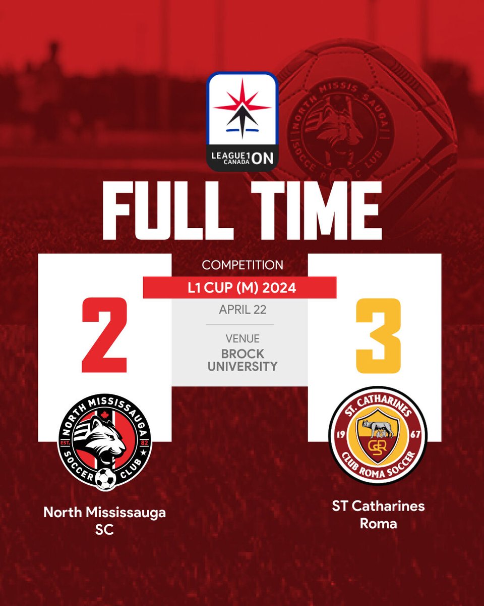 🏆 L1 Cup Game Recap 🏆
⚽️ St. Catharines Roma Men clinched victory with a 3-2 win against North Mississauga SC League1 Men!
 #L1Cup2024 #League1 
@league1ontario @clubromasoccer