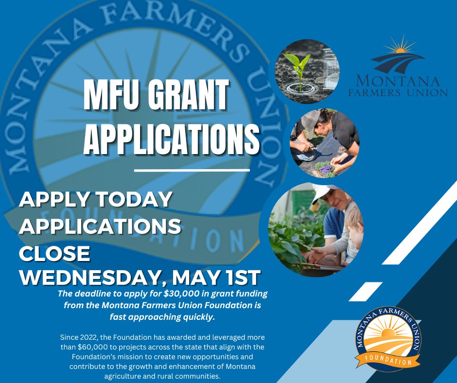 Grant window is closing soon! May 1st is the last day to apply. Visit montanafarmersunion.com and apply now!