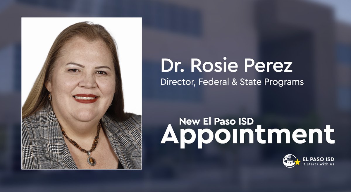 Help us welcome 👋 a new member of the El Paso ISD team! ⭐ Dr. Rosie Perez, Director, Federal and State Programs Learn more ➡️ bit.ly/Rosie_0422 #ItStartsWithUs