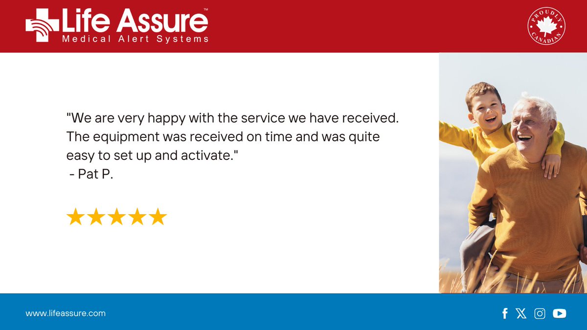 'We are very happy with the service we have received. The equipment was received on time and was quite easy to set up and activate.'
 - Pat P.

#lifeassure #medicalalert #seniorliving #seniorcare