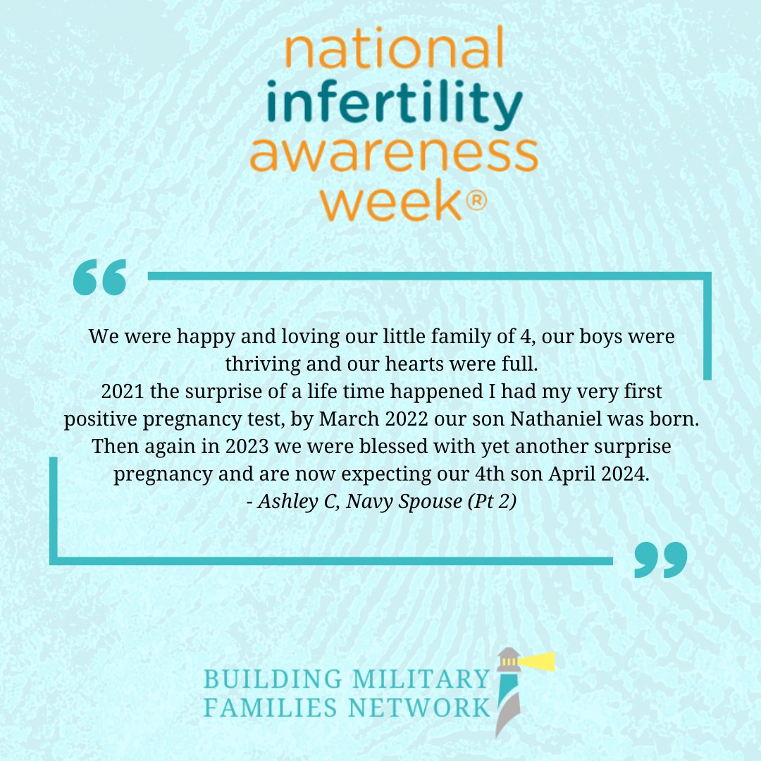 We are sharing your #ReMARKableStories to let others know they are not alone. Ashley, a Navy Spouse shares her story of infertility and adoption. Follow along today as we share stories from our community.
#NIAW2024 #LeaveYourMARK2024 #BuildingMilitaryFamilies #MilitaryInfertility