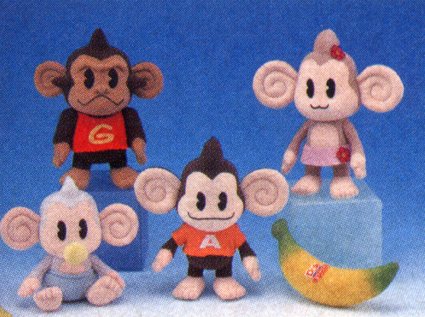 Super Monkey Ball plushes, distributed by Sega through prize catchers in 2002.