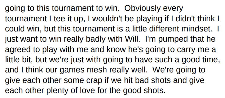 Theegala has got to be the most humble guy on tour, saying Willy Z is 'going to carry me a little bit' at the Zurich. You're 12th in the world, Sahith, I think you'll play a part 😂