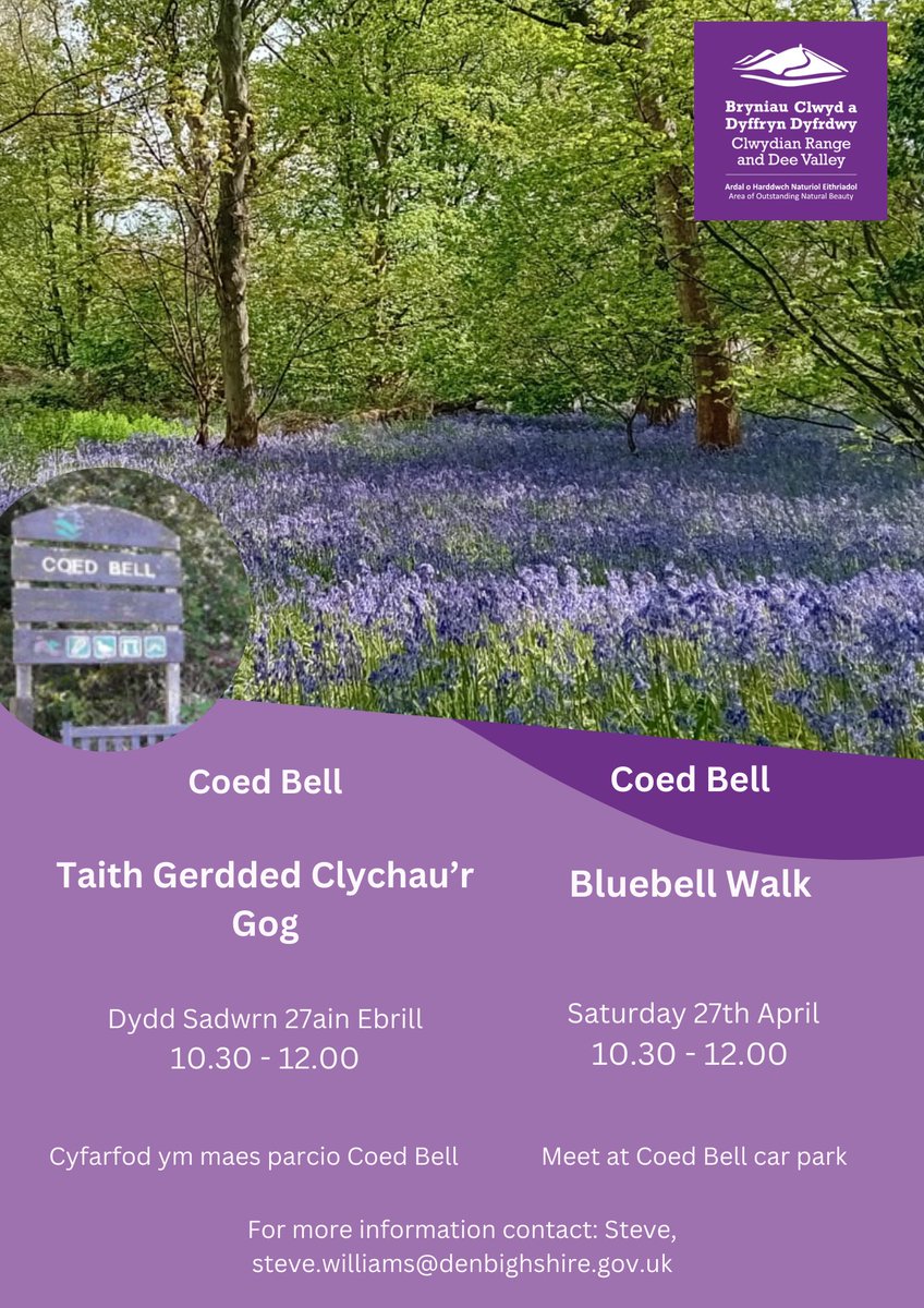 We recommend this walk which is taking in the beautiful bluebell display at Coed Bell, on Saturday the 27th of April at 10.30am. #Prestatyn #Meliden #Walking #walkingforhealth #CoedBell #bluebellwood #denbighshire #sirddinbych #denbighshirecc