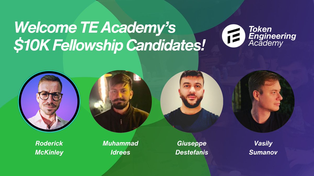 The moment we've all been waiting for... 🍾🔥 We're thrilled to announce the candidates for our first-ever TE Academy $10K Fellowship Prize! Congratulations to @RealTokenDesign, @Idrees535, @GiuseppeDes, and @vasily_sumanov! 🥳 Register for our Study Season to join their Live…