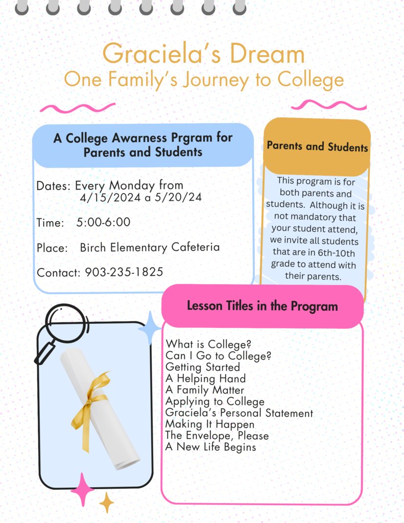 College Awareness Class available at Birch Elementary on Mondays at 5:00 p.m