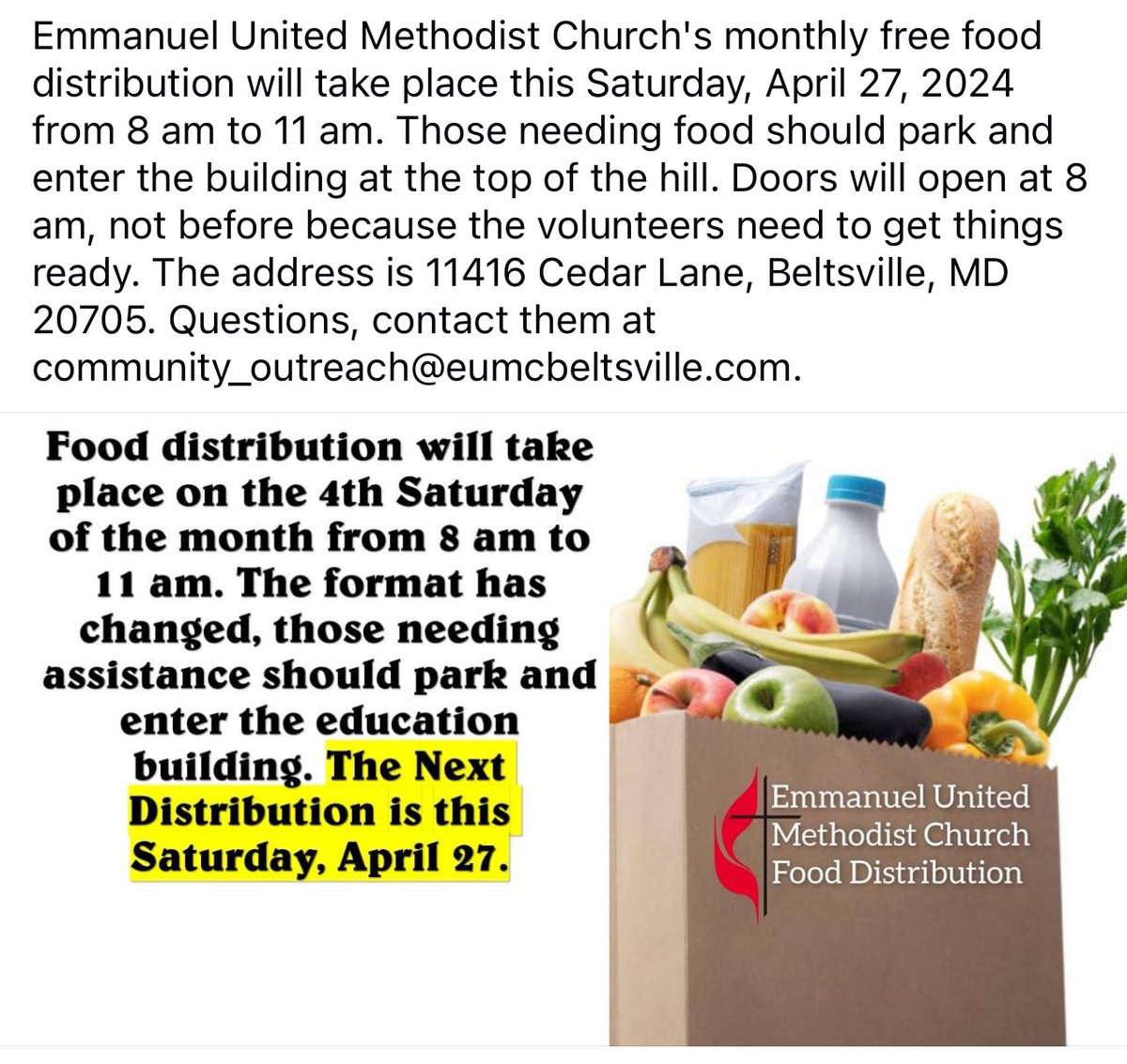 April 27, Beltsville, Food Distribution 
DMV Free Events is not associated with the events. Organizations can make changes at their discretion. Contact the event organizer with any questions.
#DMVFreeEvents