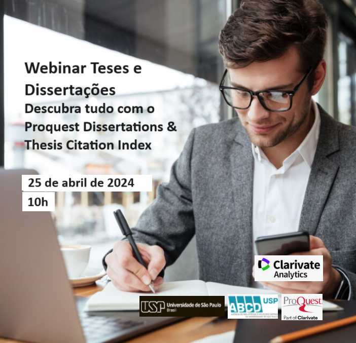 abcdusp's tweet photo. 25/04 – 10h | Webinar Teses e Dissertações: descubra tudo com o Proquest Dissertations & Thesis Citation Index
Inscrições: https://t.co/S13mP5FABX
@abcdusp @Clarivate @ProQuest #teses https://t.co/KHf8lDDiRR