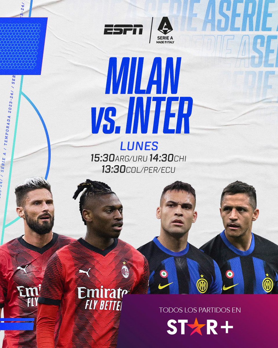 ¿Qué hacés que no estás viendo el clásico de Milán? Prendete al cruce entre #Inter y #Milan a través de las pantallas distinguidas de @starplusla e @espn, que te esperamos con el calciólogo @vitodepalma 🇮🇹