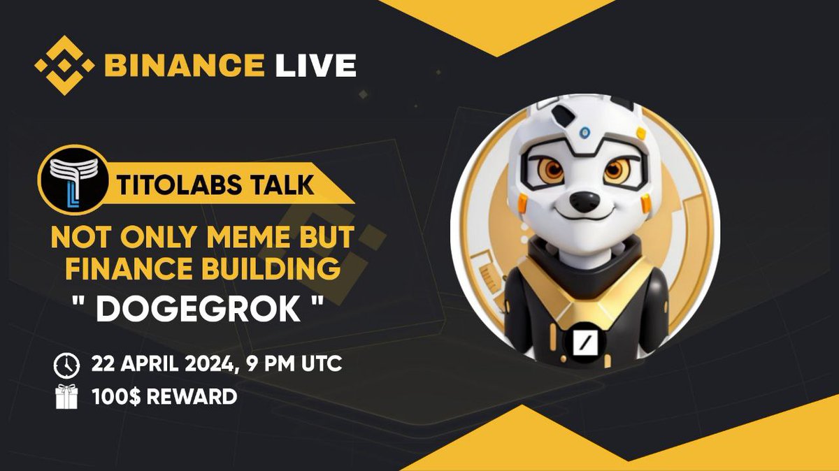 We are excited to announce our next AMA with @doge_grok 22 APRIL 2024, 9 PM UTC Venue : binance.com/en/live/video?… Prize : 100$ You must follow @doge_grok and @Titolabsglobal like,retweet and comment on this project #CryptoCommunity #Giveaway #AMACrypto #BSC #BNB