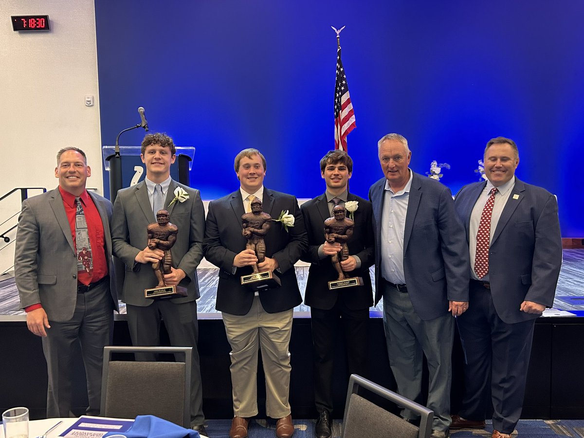 WabashFB's tweet photo. Last night we had four men honored at the National Football Foundation banquet. These men were honored for their work as students, football players, and leaders. High School honorees are Aiden Beadles, Andy Toney, and Jackson Gilbert. The collegiate honoree was Liam Thompson.#WAF https://t.co/FCONyMSLtt