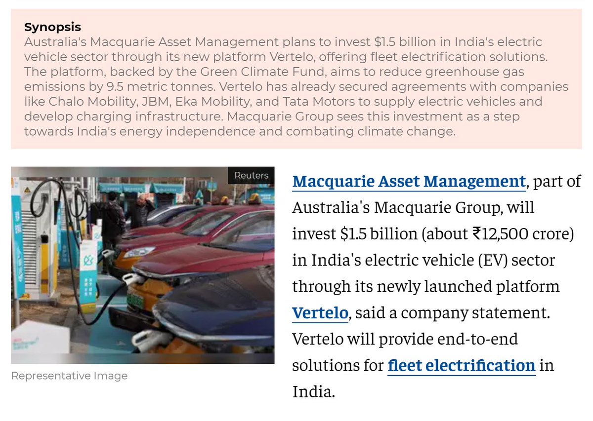 Macquarie to invest $1.5 billion in EV sector through Vertelo economictimes.indiatimes.com/industry/renew…