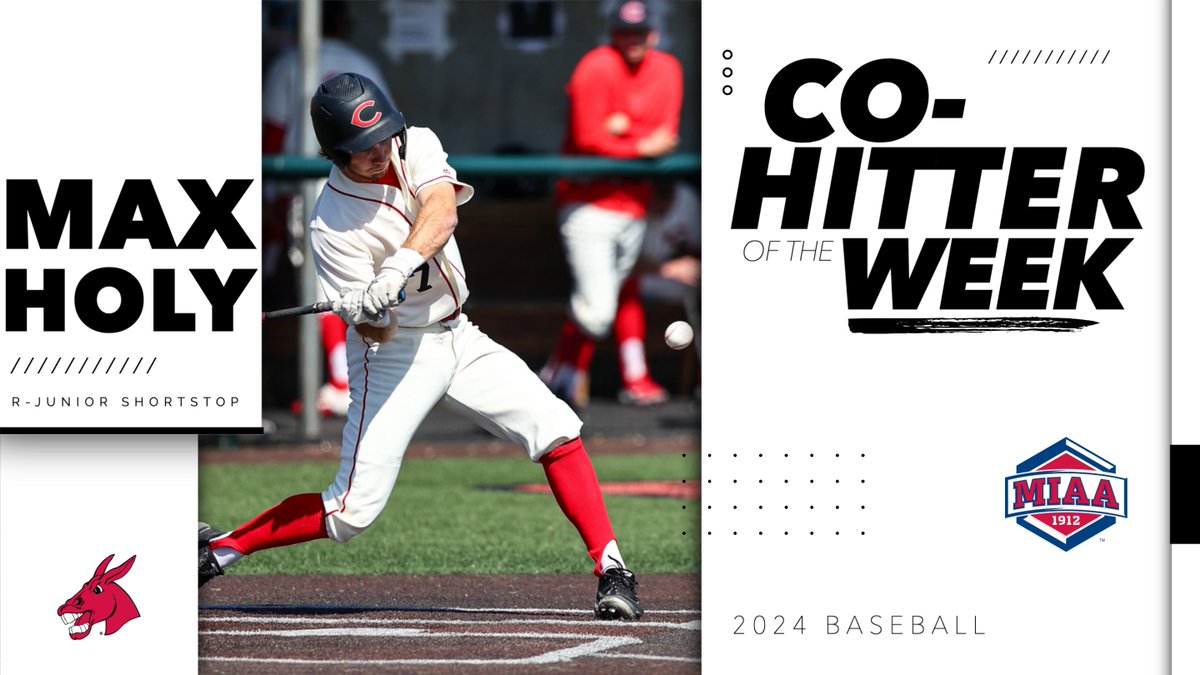 Max Holy led Central Missouri's offense as the Mules locked down the 2024 regular season title over the weekend 🏆 He's this week's 𝘾𝙊-𝙈𝙄𝘼𝘼 𝙃𝙄𝙏𝙏𝙀𝙍 𝙊𝙁 𝙏𝙃𝙀 𝙒𝙀𝙀𝙆 ⚾️⤵️ 📰 bit.ly/49Mf4by #BringYourAGame