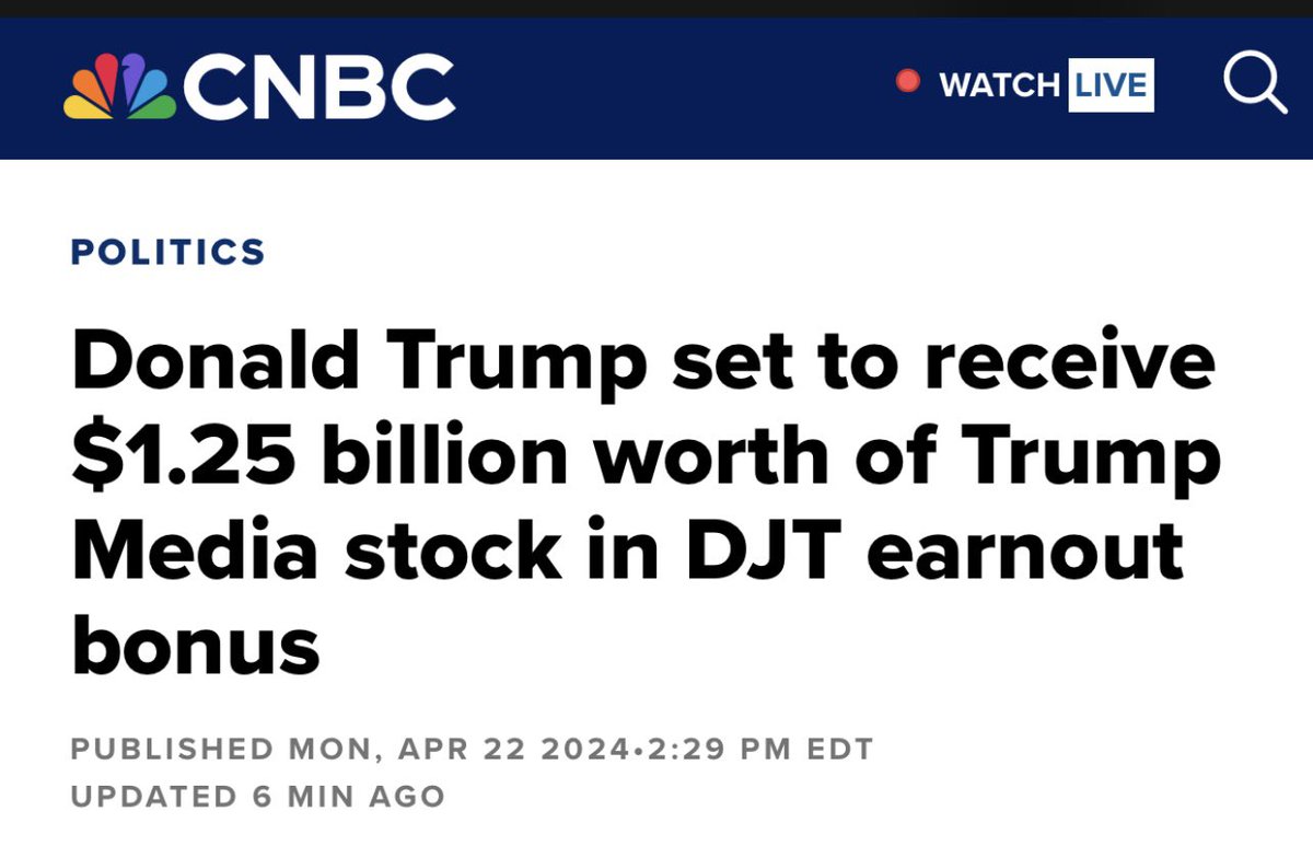 DJT will be $1.25 Billion wealthier, at the end of the day… today.