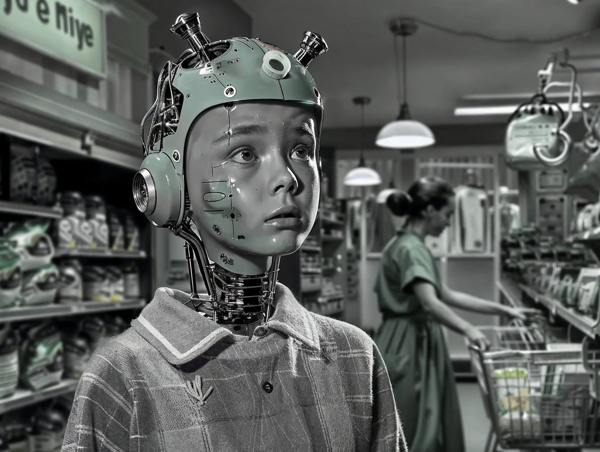 Diesol's tweet photo. What happens when Maxx deals with a pesky store clerk who won't sell goods to a robot? Find out next time on 'Maxx The Robot' streaming soon right here on X! #Comingsoon #GenerativeAI #Sitcoms #MaxxTheRobot #aiartcommunity https://t.co/7YuyTo1vri