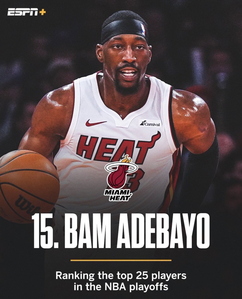 ESPN ranked Bam Adebayo the 15th best player in the Playoffs. Only behind Jokic, Embiid, and Davis for bigs.