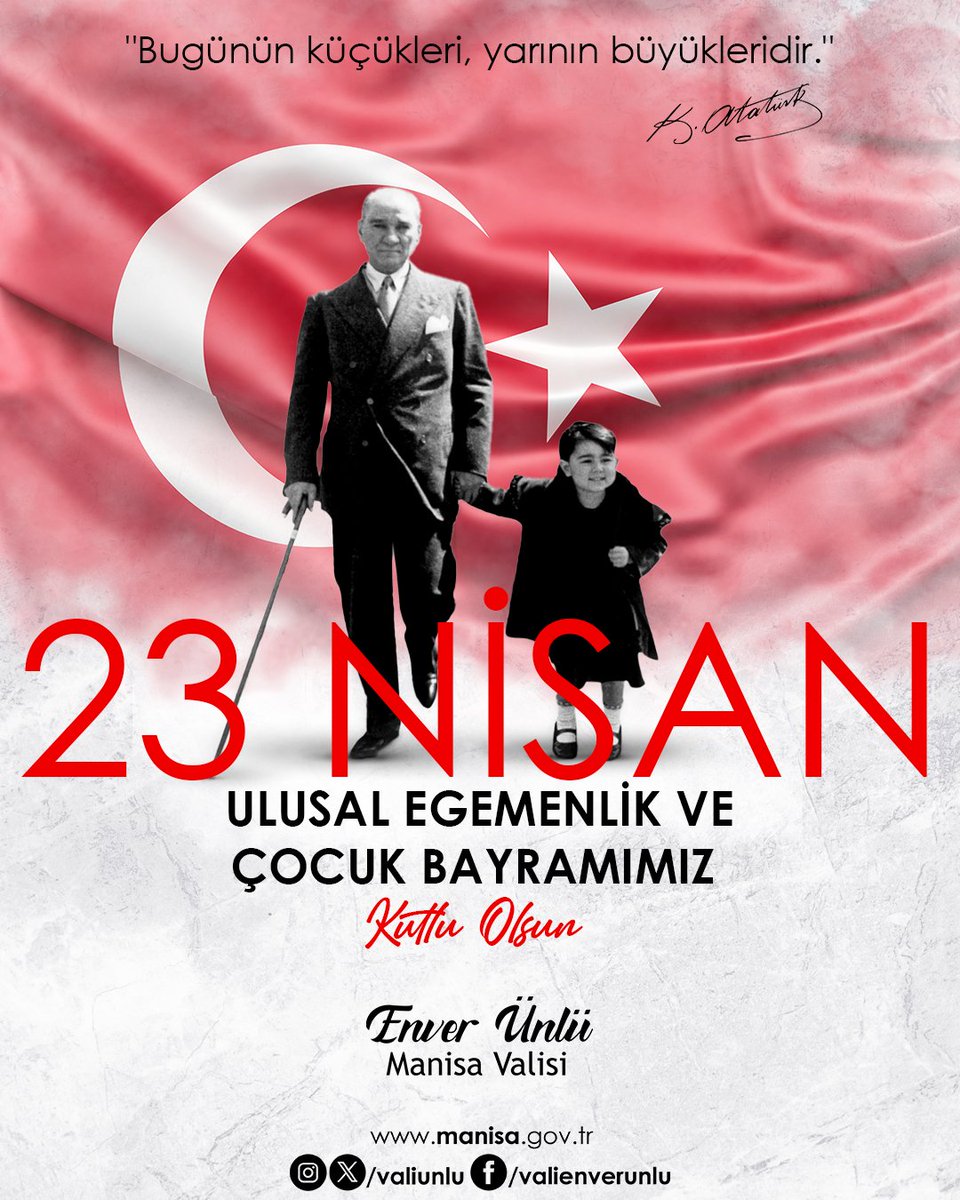 Sevgili Çocuklar; #23NisanUlusalEgemenlikveÇocukBayramı Cumhuriyetimizin Kurucusu Gazi Mustafa Kemal Atatürk’ün geleceğin teminatı çocuklarımıza olan güveninin en güzel ifadesidir. Çünkü #TürkiyeCumhuriyeti, gelecekteki güçlü, müreffeh ve lider ülke konumuna sizlerin